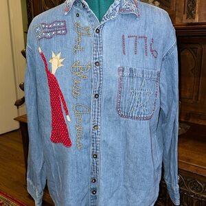 Patriotic Denim Shirt with Embroidered Details